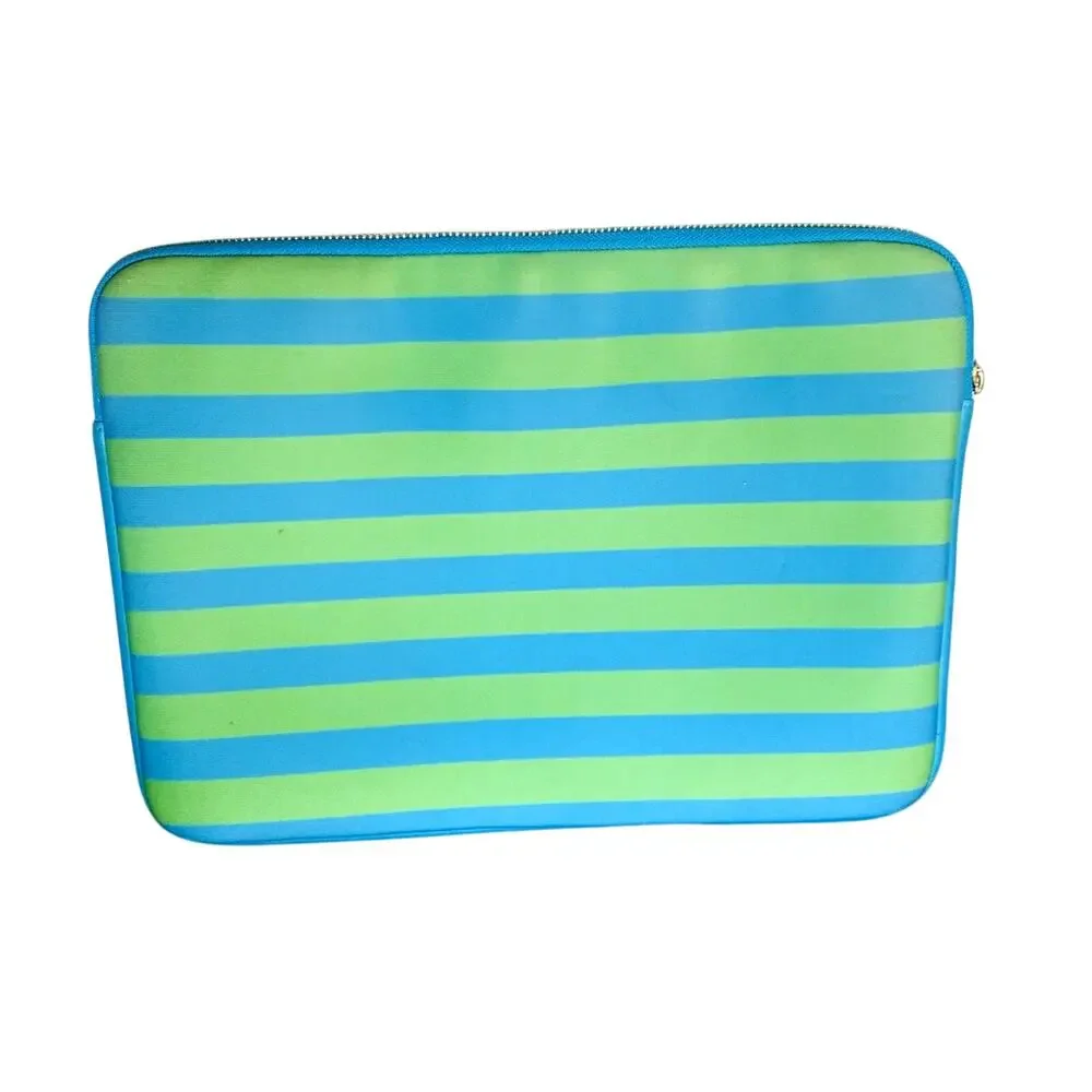 Kate Spade Blue and Green Striped Zippered ipad Tablet Laptop Bag 13.5